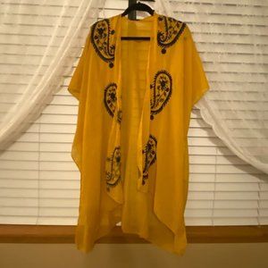 Mustard Kimono with navy blue embroider detail